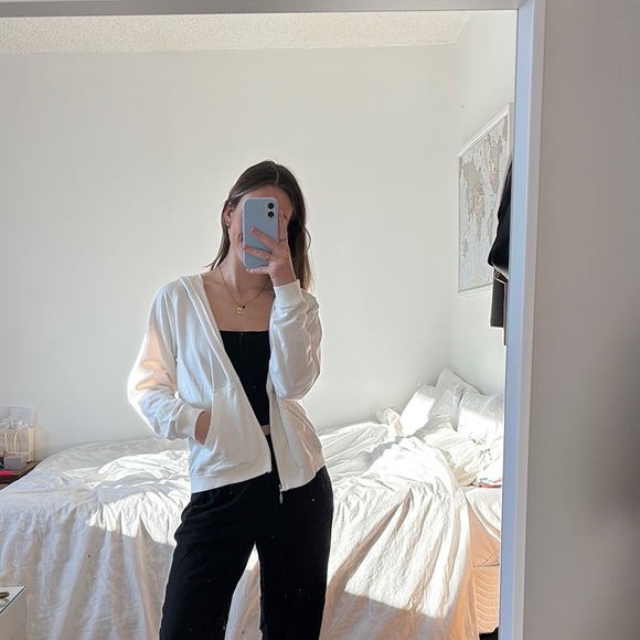 Women's White Zip-Up Hoodie - Picture 3 of 6